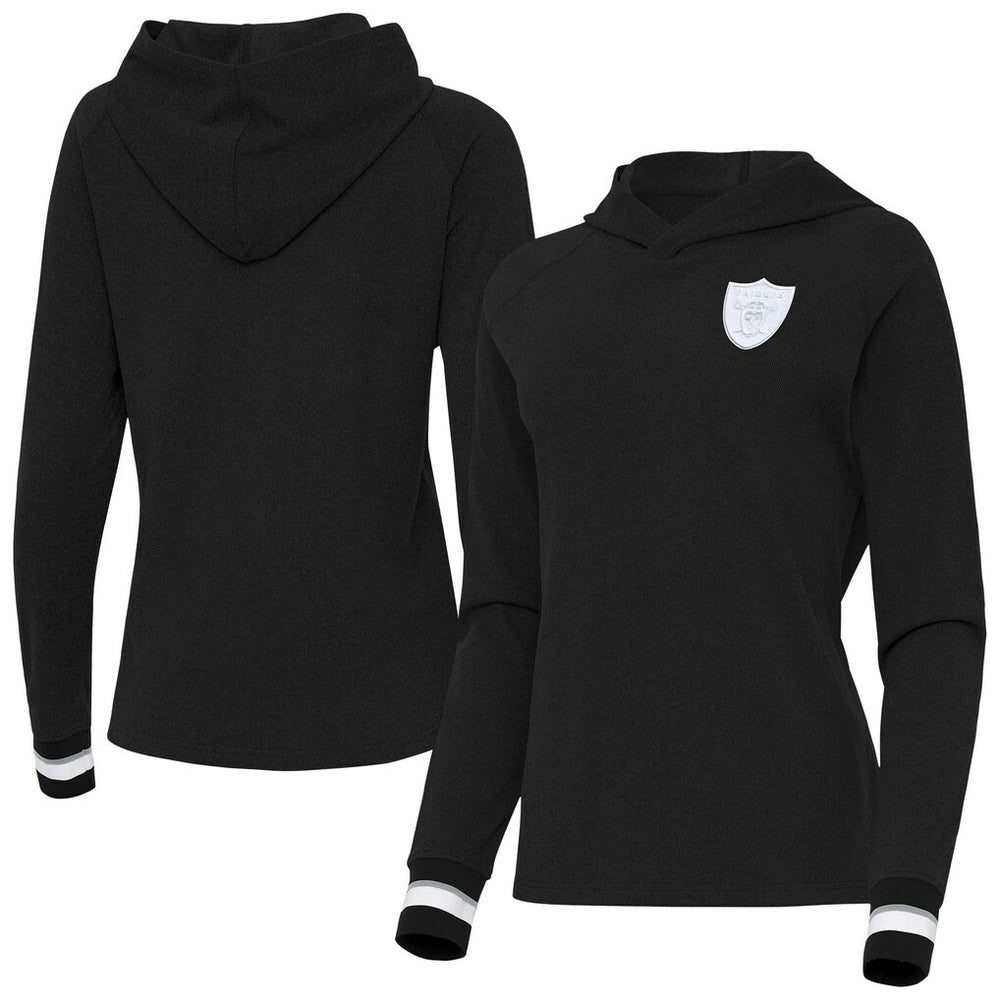 Las Vegas Raiders Antigua Women's Trek Raglan Pullover Hoodie - Black on sale