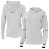 Los Angeles Chargers Antigua Women's Trek Raglan Pullover Hoodie - Heather Gray on sale