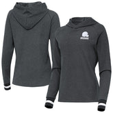 Cleveland Browns Antigua Women's Trek Raglan Pullover Hoodie - Heather Charcoal discount