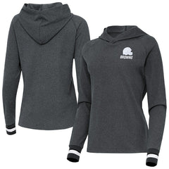 Cleveland Browns Antigua Women's Trek Raglan Pullover Hoodie - Heather Charcoal discount