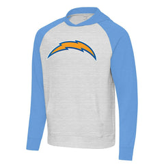 Los Angeles Chargers Antigua Urgent Raglan Pullover Hoodie - Heather Gray/Heather Powder Blue outlet