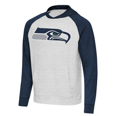 Seattle Seahawks Antigua Urgent Raglan Pullover Hoodie - Heather Gray/Heather College Navy sale