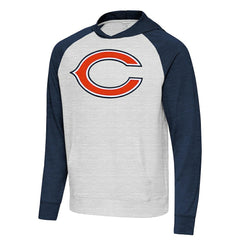 Chicago Bears Antigua Urgent Raglan Pullover Hoodie - Heather Gray/Heather Navy outlet
