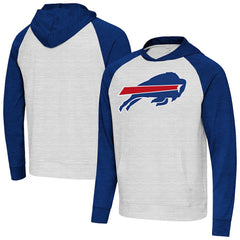 Buffalo Bills Antigua Urgent Raglan Pullover Hoodie - Heather Gray/Heather Royal sale