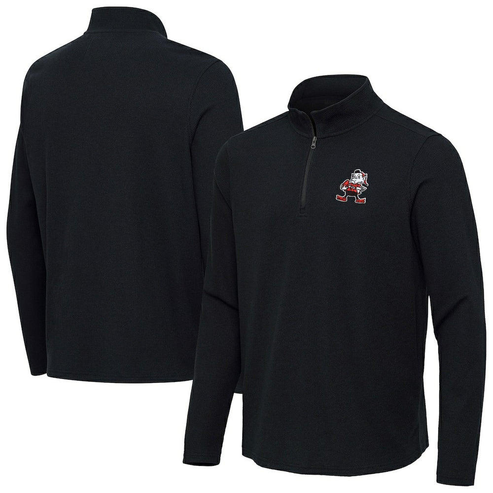 Cleveland Browns Antigua Throwback Sync Tri-Blend Quarter-Zip Pullover - Heather Black discount