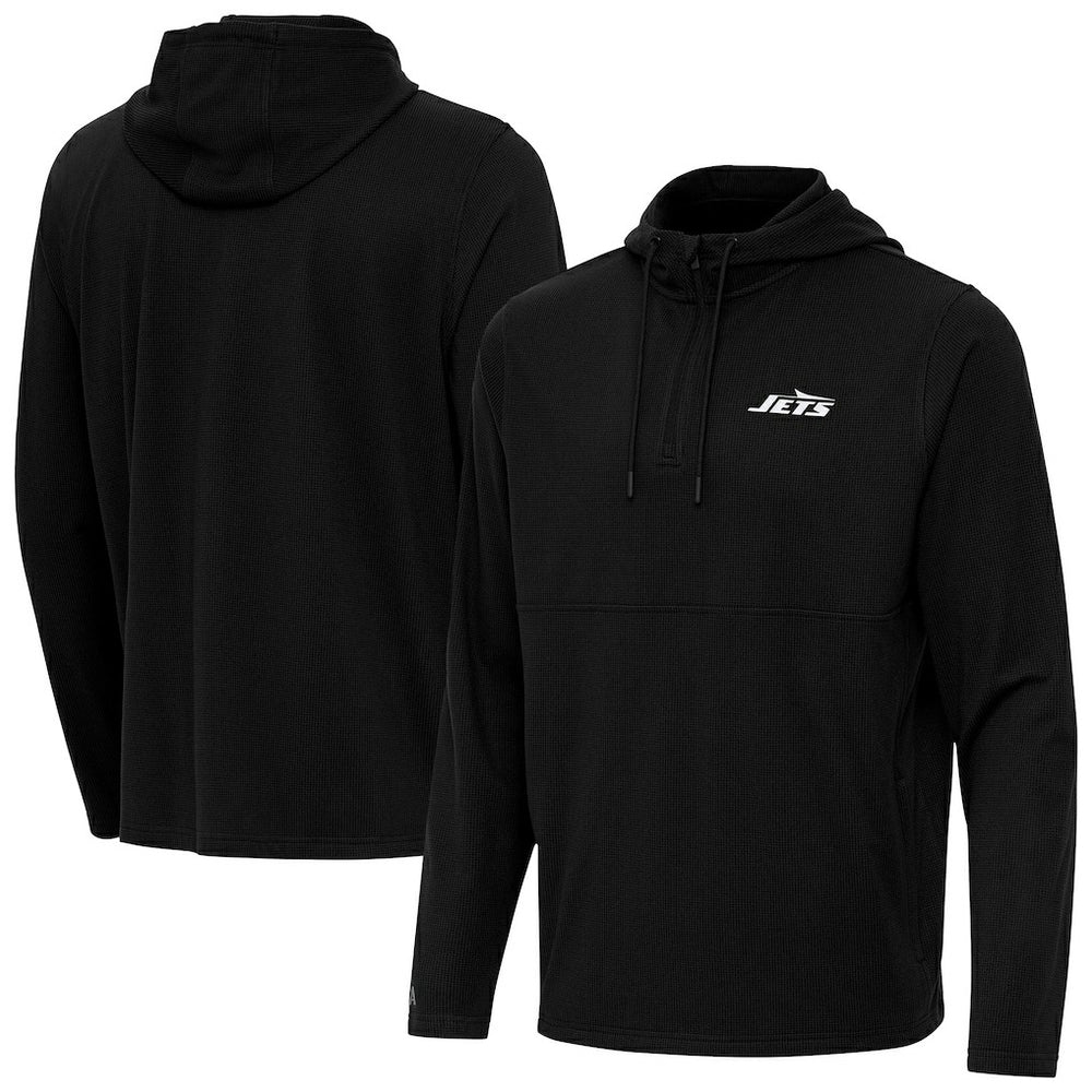 New York Jets Antigua Connected Quarter-Zip Pullover Hoodie - Black outlet