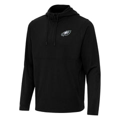Philadelphia Eagles Antigua Connected Quarter-Zip Pullover Hoodie - Black on sale