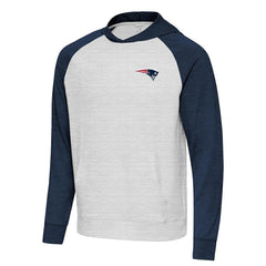 New England Patriots Antigua Urgent Pullover Hoodie - Heather Navy/Gray for sale