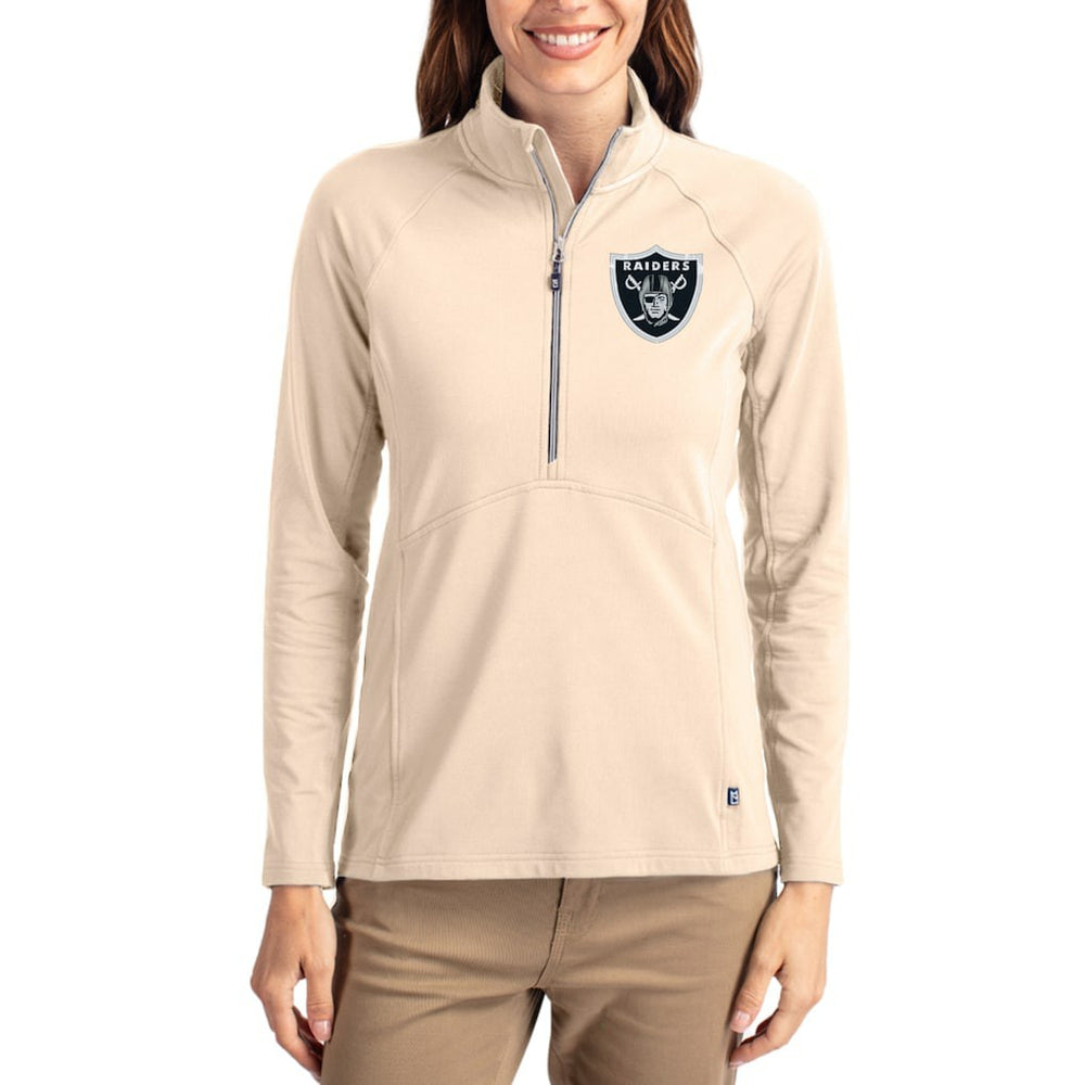 Las Vegas Raiders Cutter & Buck Women's Adapt Eco Knit Stretch Recycled Raglan Half-Zip Pullover - Tan online