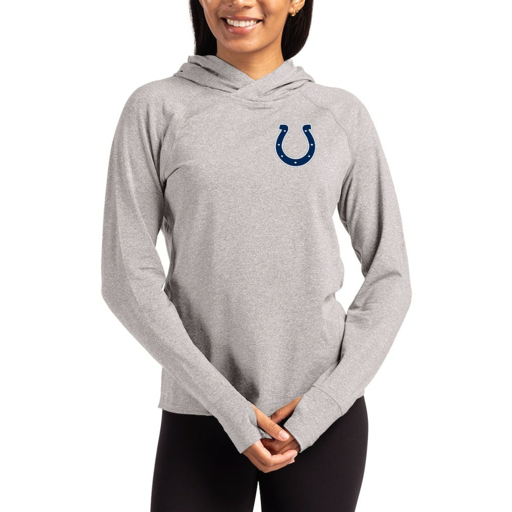 Indianapolis Colts Cutter & Buck Women's Primary Logo Adapt Knit Recycled Raglan Pullover Hoodie - Heather Gray discount