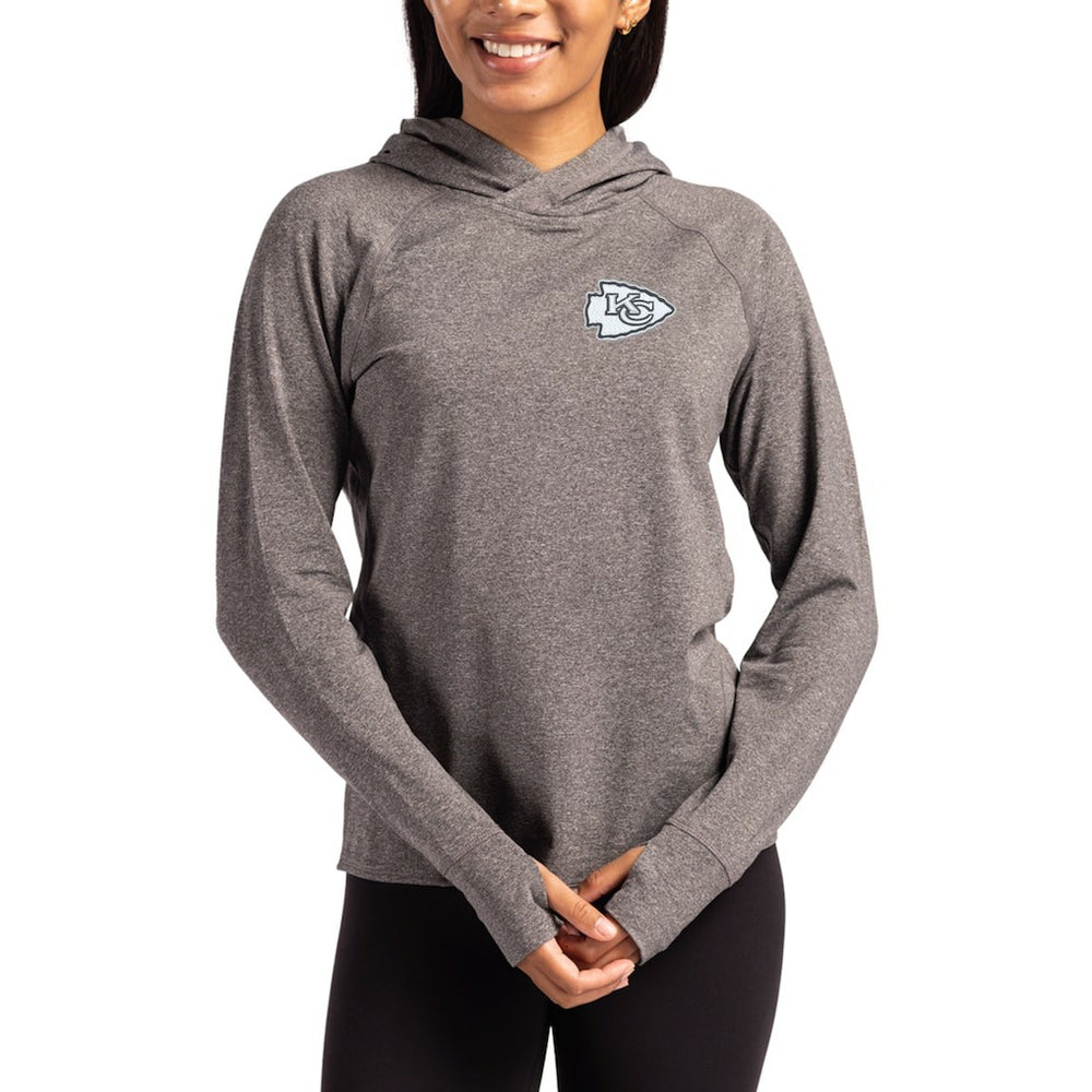Kansas City Chiefs Cutter & Buck Women's Tonal Logo Adapt Knit Recycled Raglan Pullover Hoodie - Heather Charcoal for sale
