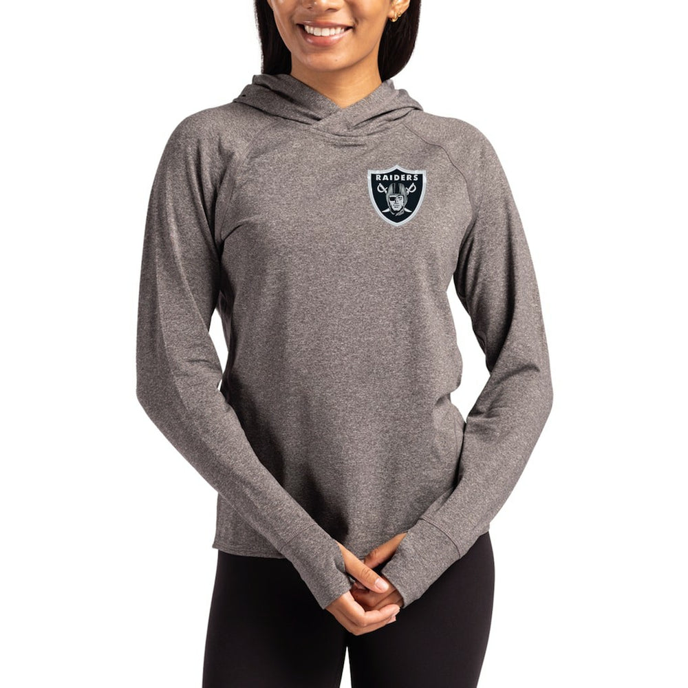 Las Vegas Raiders Cutter & Buck Women's Primary Logo Adapt Knit Recycled Raglan Pullover Hoodie - Heather Charcoal cheap