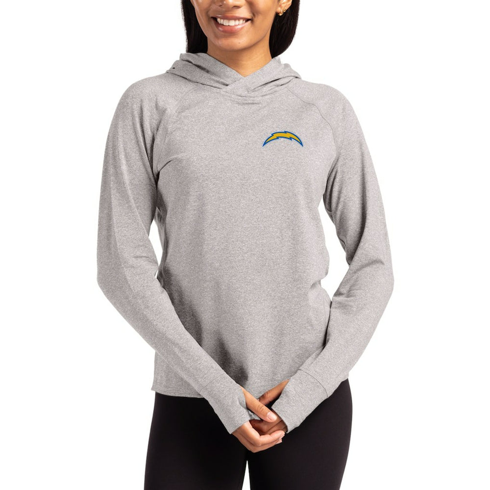 Los Angeles Chargers Cutter & Buck Women's Primary Logo Adapt Knit Recycled Raglan Pullover Hoodie - Heather Gray online