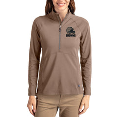 Cleveland Browns Cutter & Buck Women's Tonal Adapt Eco Knit Stretch Recycled Raglan Half-Zip Pullover - Brown sale