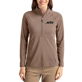 New York Jets Cutter & Buck Women's Tonal Adapt Eco Knit Stretch Recycled Raglan Half-Zip Pullover - Brown for sale