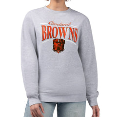 Cleveland Browns Starter Women's Arch Stripe Fleece Pullover Sweatshirt - Gray for sale