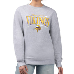 Minnesota Vikings Starter Women's Arch Stripe Fleece Pullover Sweatshirt - Gray for sale
