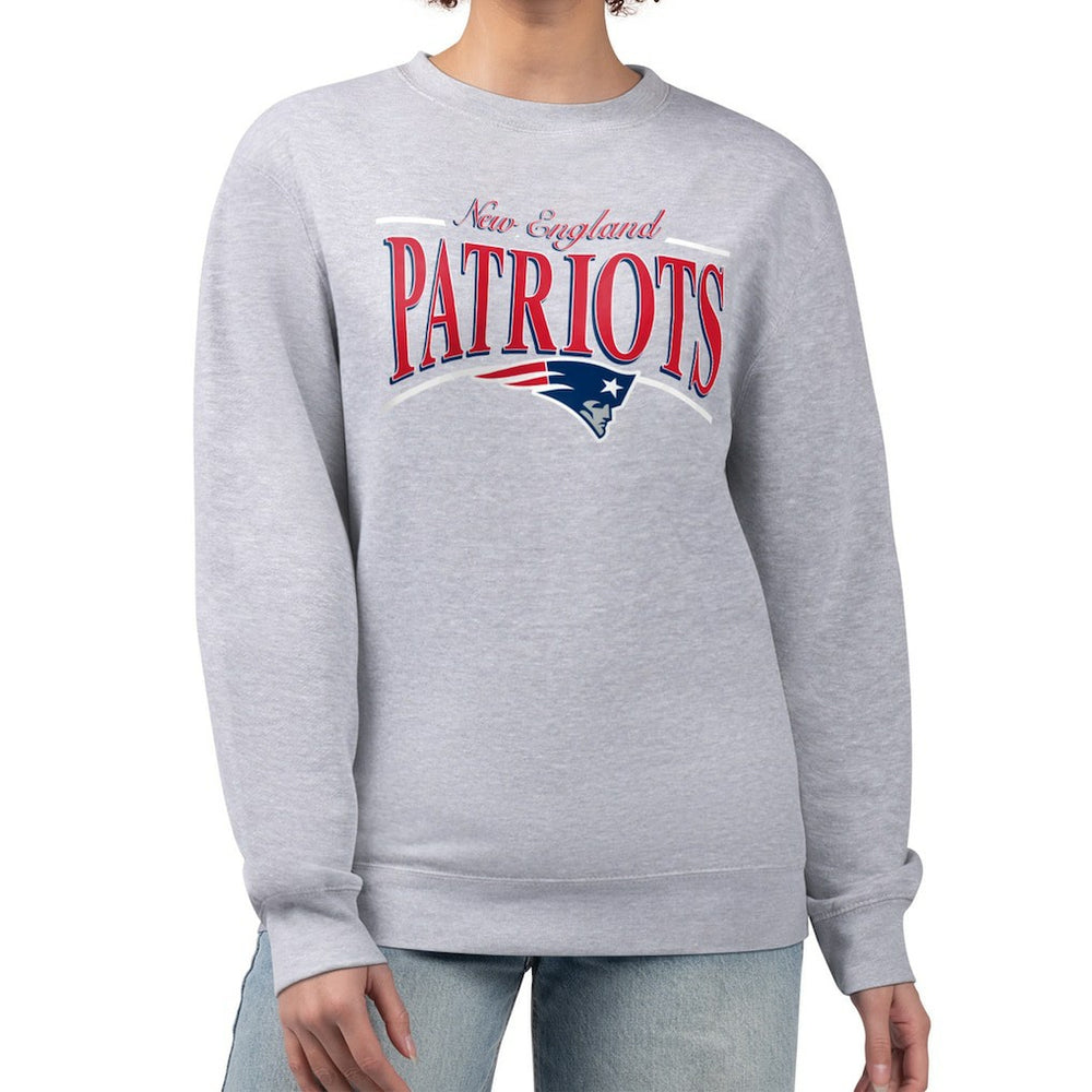 New England Patriots Starter Women's Arch Stripe Fleece Pullover Sweatshirt - Gray sale