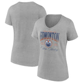 Edmonton Oilers Women's Retro Script V-Neck T-Shirt Gray