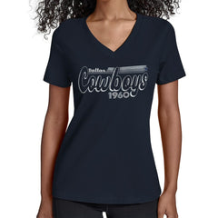 Dallas Cowboys Starter Women's Groovy Script V-Neck T-Shirt - Navy sale