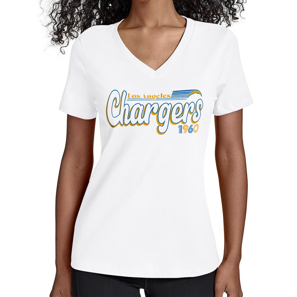 Los Angeles Chargers Starter Women's Groovy Script V-Neck T-Shirt - White for sale