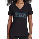 Carolina Panthers Starter Women's Groovy Script V-Neck T-Shirt - Black on sale