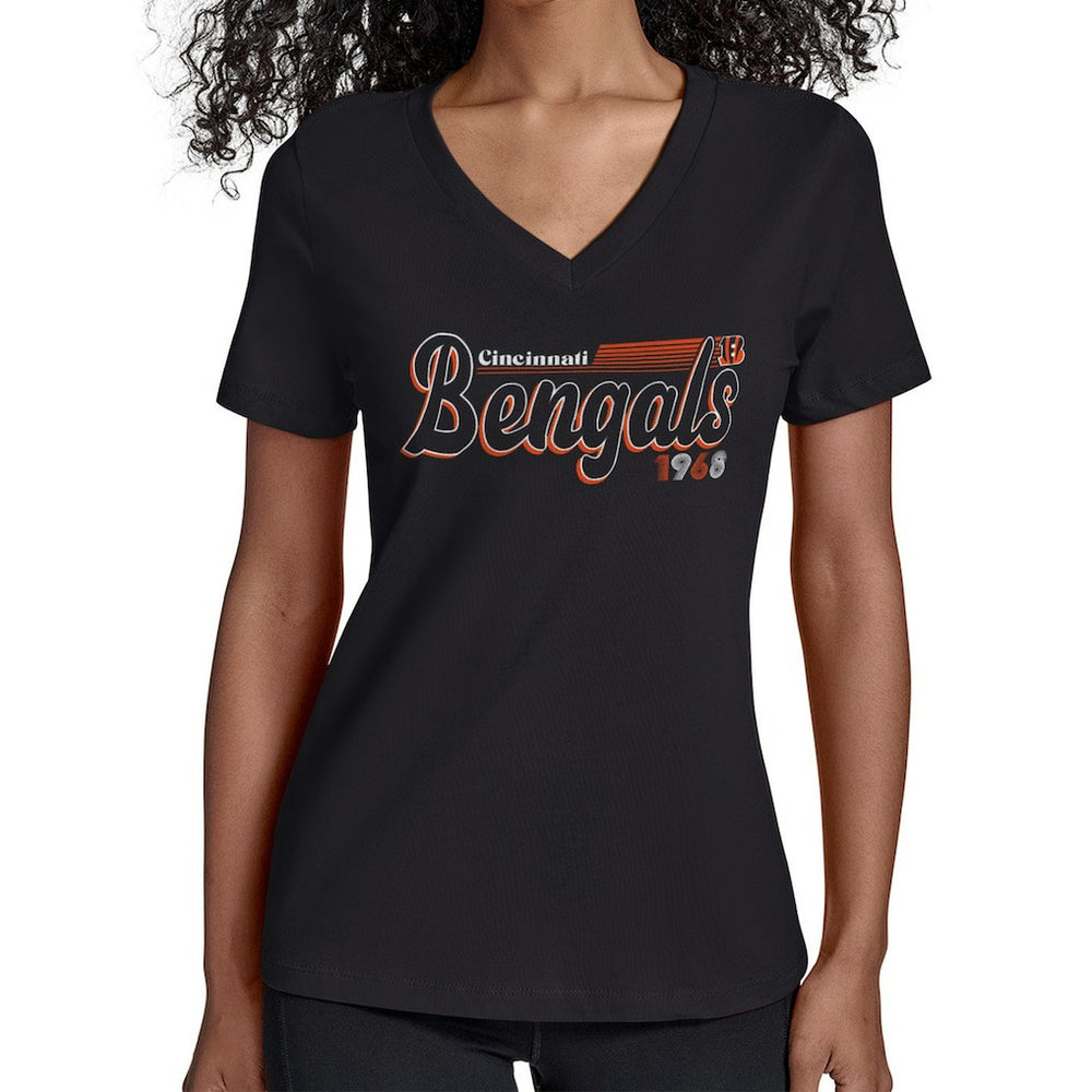 Cincinnati Bengals Starter Women's Groovy Script V-Neck T-Shirt - Black for sale