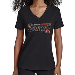 Cincinnati Bengals Starter Women's Groovy Script V-Neck T-Shirt - Black for sale