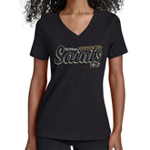 New Orleans Saints Starter Women's Groovy Script V-Neck T-Shirt - Black on sale