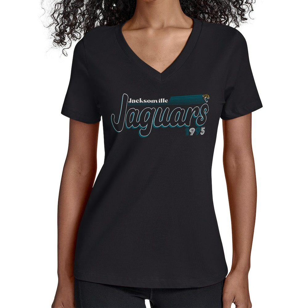 Jacksonville Jaguars Starter Women's Groovy Script V-Neck T-Shirt - Black outlet