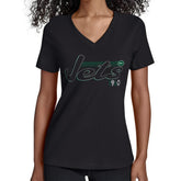 New York Jets Starter Women's Groovy Script V-Neck T-Shirt - Black sale