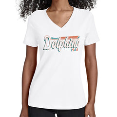 Miami Dolphins Starter Women's Groovy Script V-Neck T-Shirt - White discount