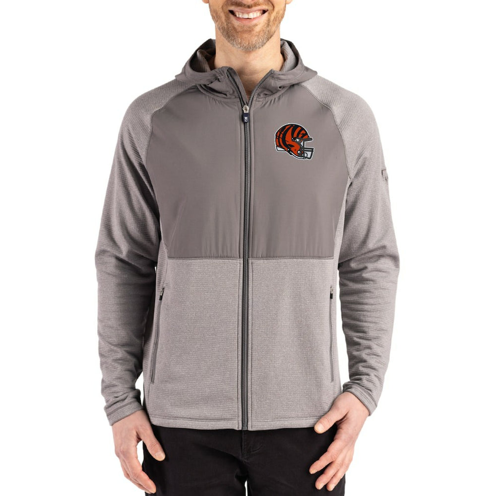 Cincinnati Bengals Cutter & Buck Peshastin Eco Fleece Recycled Raglan Full-Zip Tri-Blend Hybrid Jacket - Heather Gray outlet
