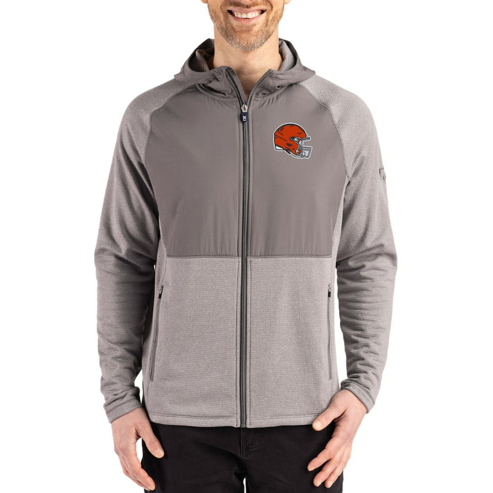 Cleveland Browns Cutter & Buck Peshastin Eco Fleece Recycled Raglan Full-Zip Tri-Blend Hybrid Jacket - Heather Gray cheap