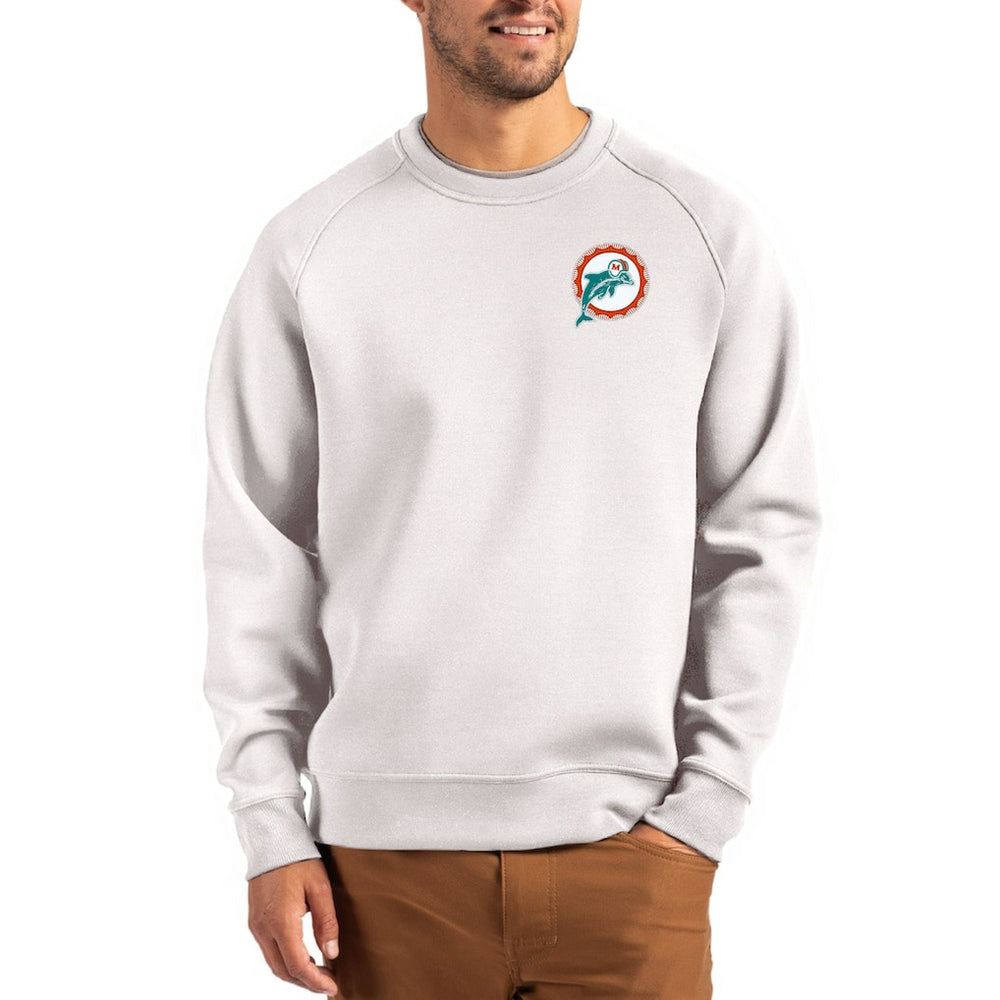 Miami Dolphins Cutter & Buck Throwback Roam Recycled Raglan Pullover Sweatshirt - Gray for sale