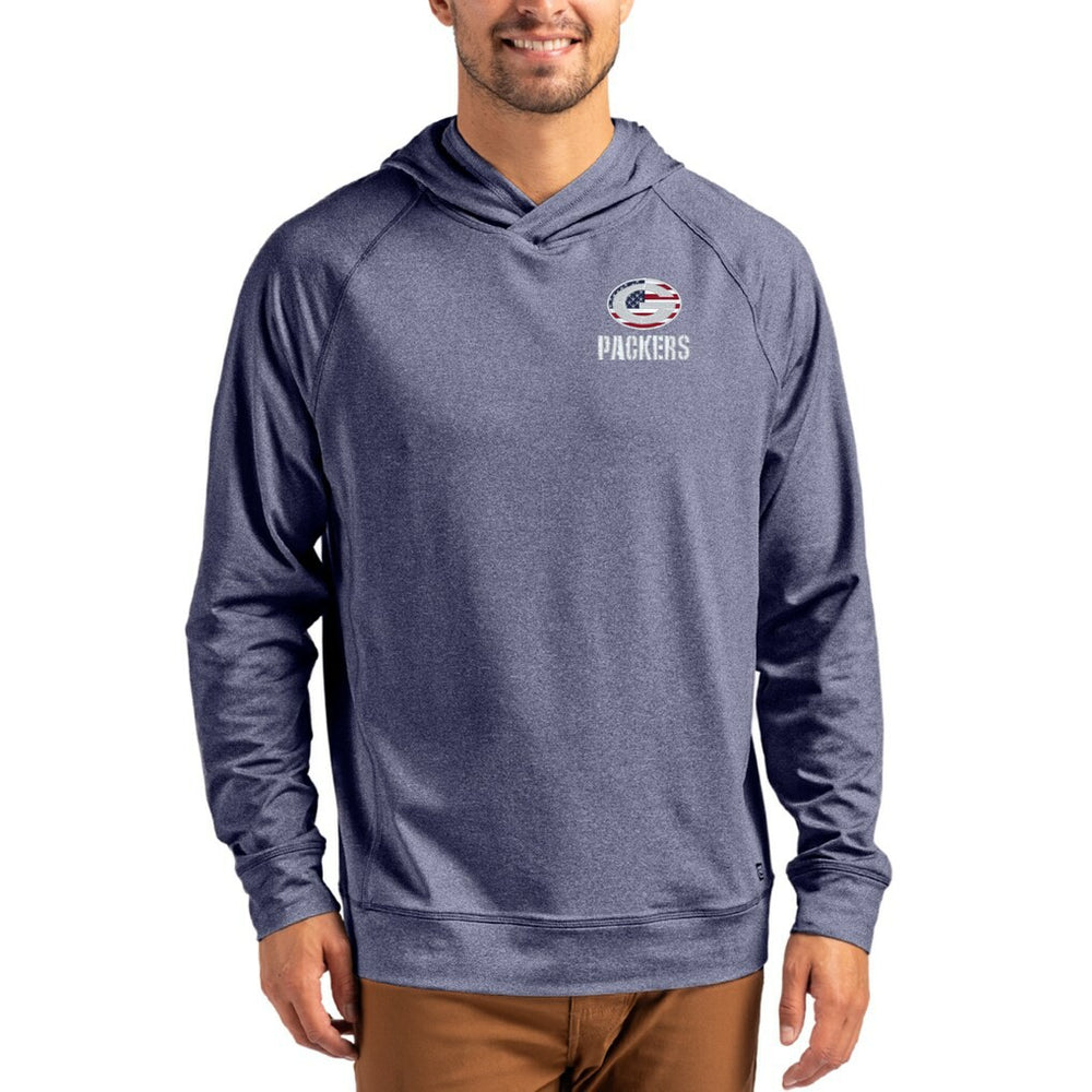 Green Bay Packers Cutter & Buck Adapt Americana Knit Recycled Raglan Pullover Hoodie - Heather Navy cheap