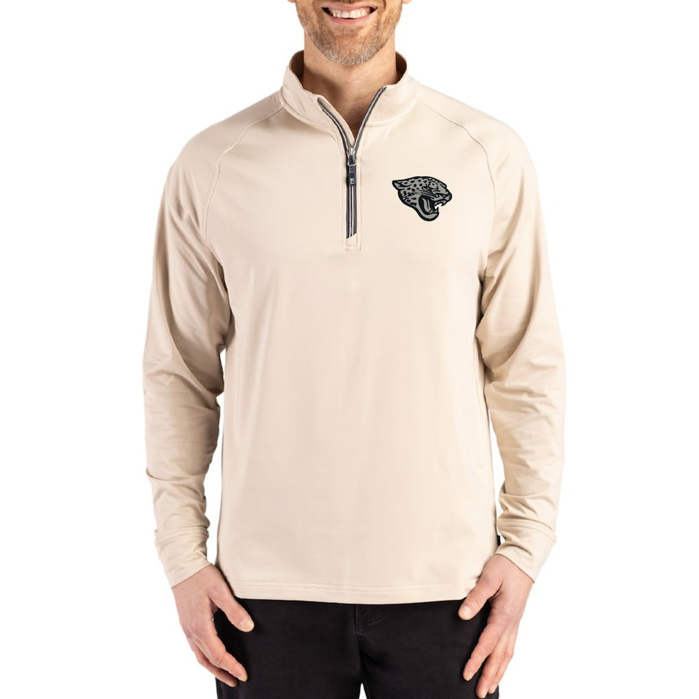 Jacksonville Jaguars Cutter & Buck Adapt Eco Knit Stretch Recycled Quarter-Zip Pullover - Tan outlet
