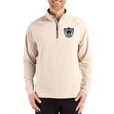 Las Vegas Raiders Cutter & Buck Adapt Eco Knit Stretch Recycled Quarter-Zip Pullover - Tan sale