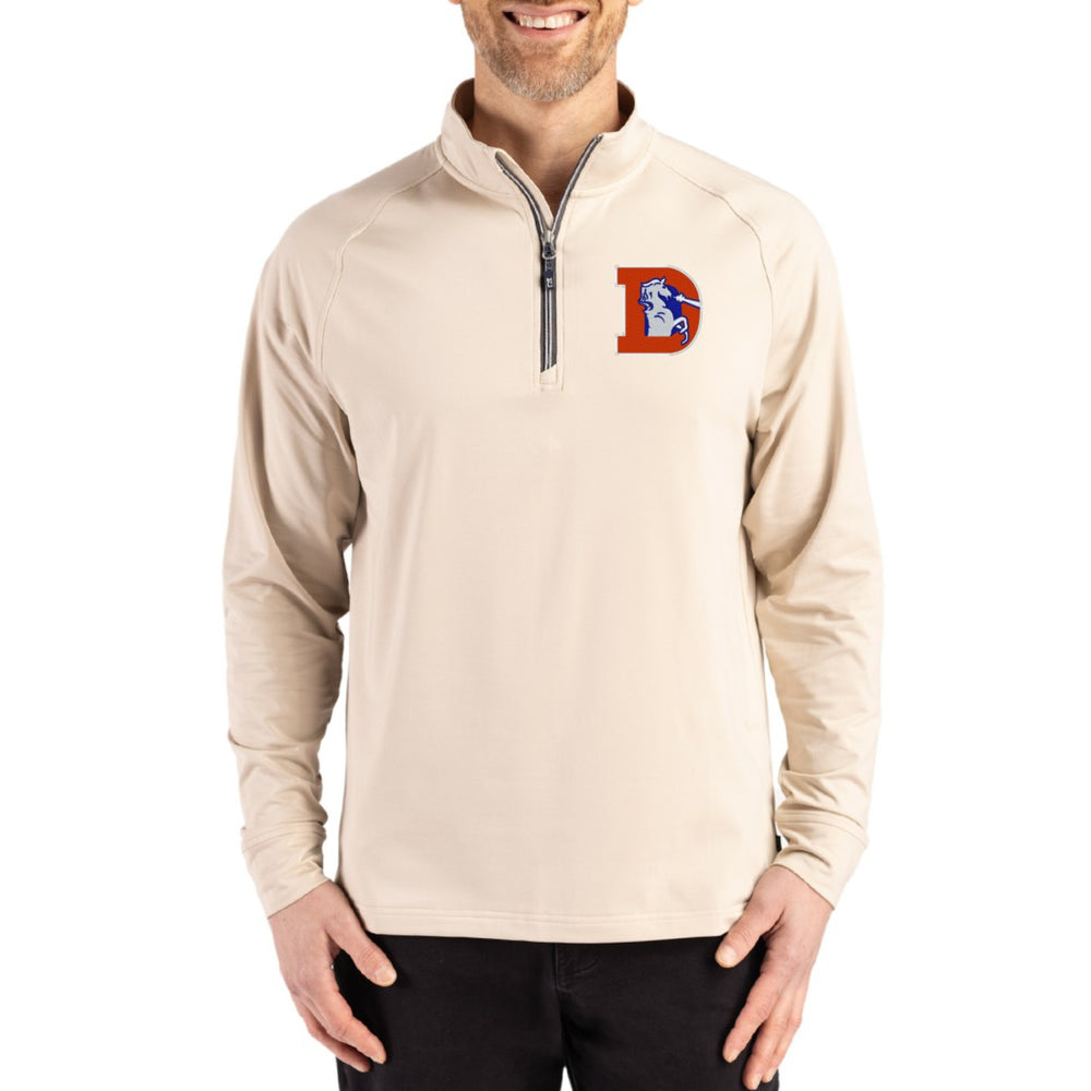 Denver Broncos Cutter & Buck Throwback Logo Adapt Eco Knit Stretch Recycled Quarter-Zip Pullover - Tan cheap