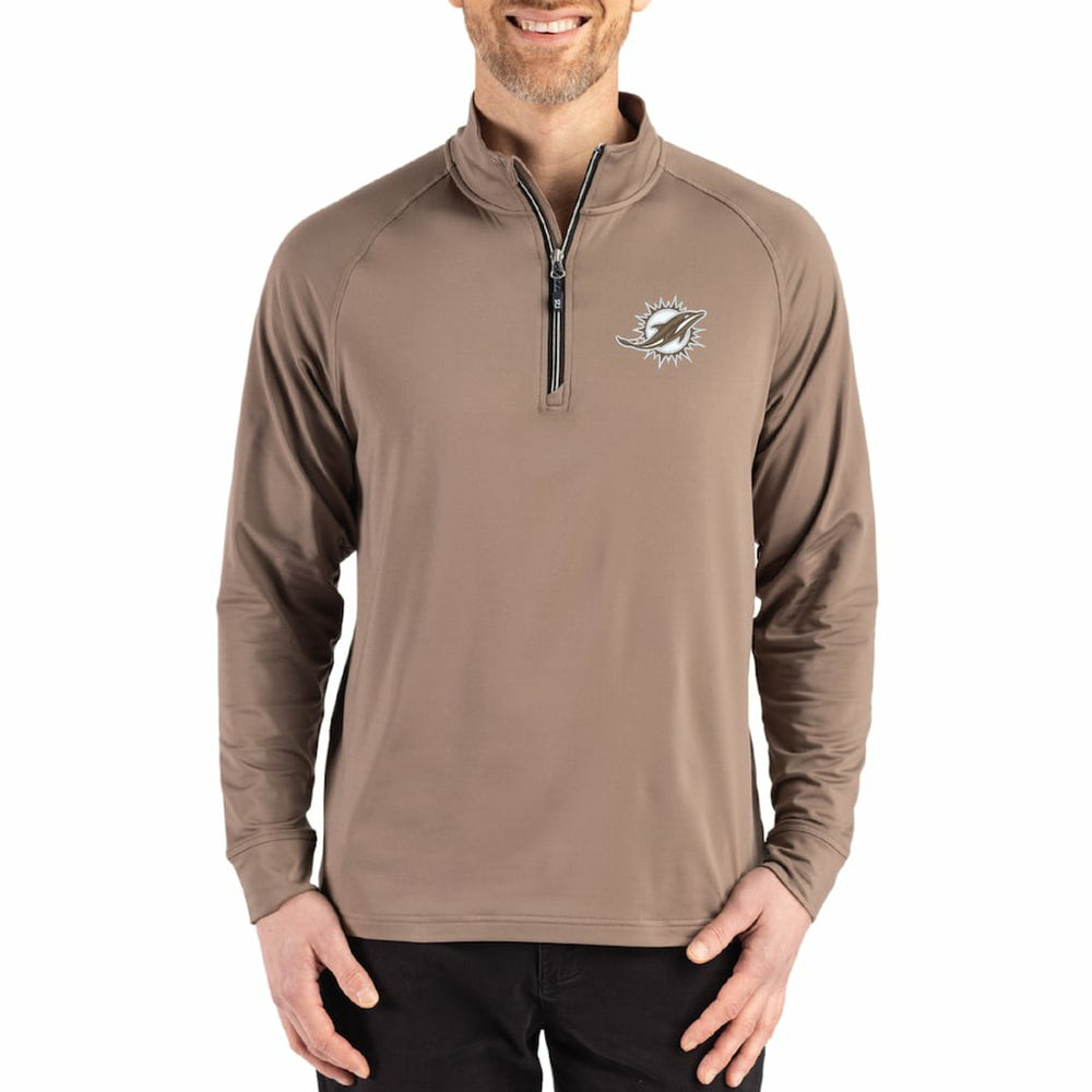 Miami Dolphins Cutter & Buck Adapt Eco Knit Stretch Recycled Quarter-Zip Pullover - Brown outlet