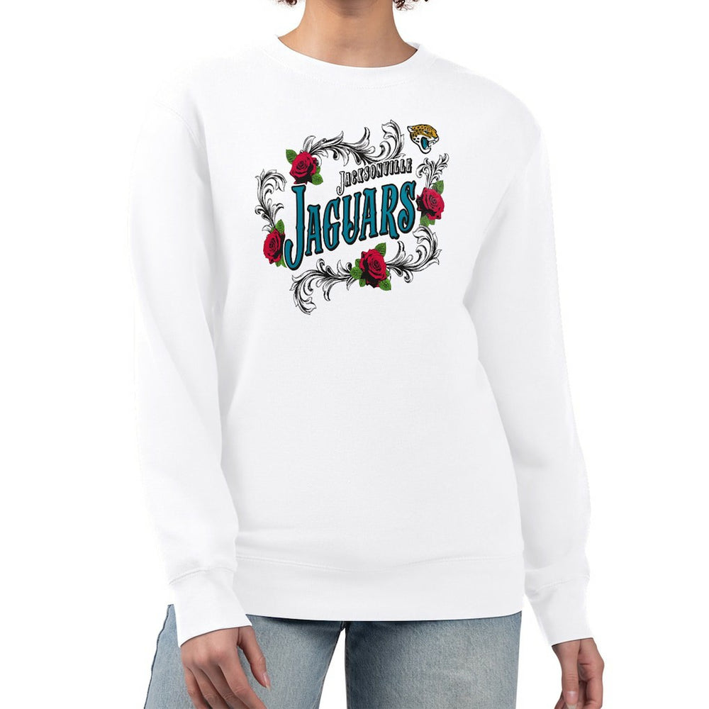 Jacksonville Jaguars G-III 4Her by Carl Banks Women's Roses Fleece Tri-Blend Pullover Sweatshirt - White sale