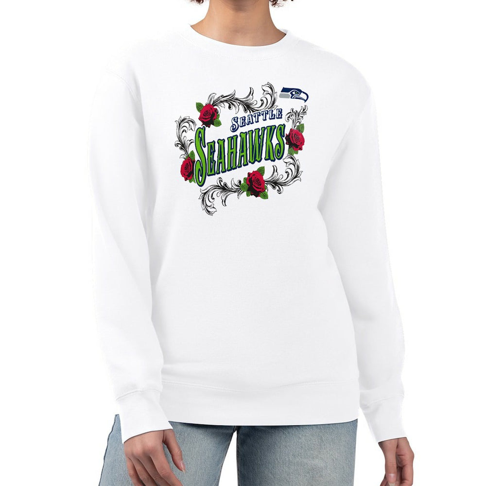 Seattle Seahawks G-III 4Her by Carl Banks Women's Roses Fleece Tri-Blend Pullover Sweatshirt - White outlet