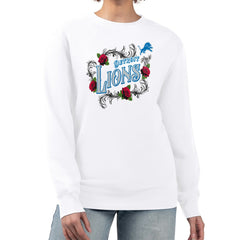 Detroit Lions G-III 4Her by Carl Banks Women's Roses Fleece Tri-Blend Pullover Sweatshirt - White on sale