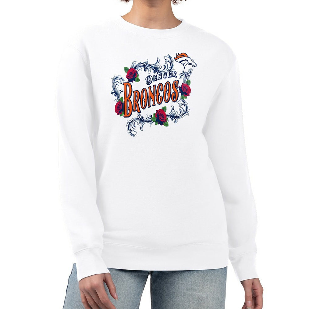 Denver Broncos G-III 4Her by Carl Banks Women's Roses Fleece Tri-Blend Pullover Sweatshirt - White outlet