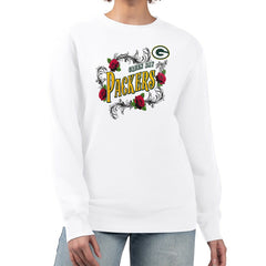Green Bay Packers G-III 4Her by Carl Banks Women's Roses Fleece Tri-Blend Pullover Sweatshirt - White outlet