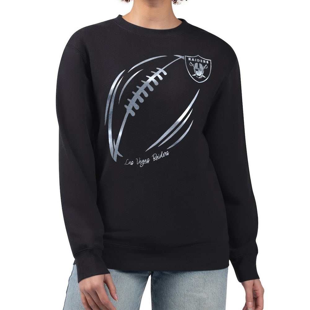 Las Vegas Raiders G-III 4Her by Carl Banks Women's Metallic Print Football Sketch Fleece Crewneck Sweatshirt - Black outlet