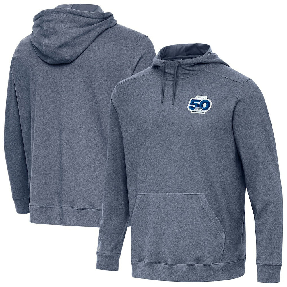 Seattle Seahawks Antigua 50th Season Cloud Pullover Hoodie - Heather Navy discount