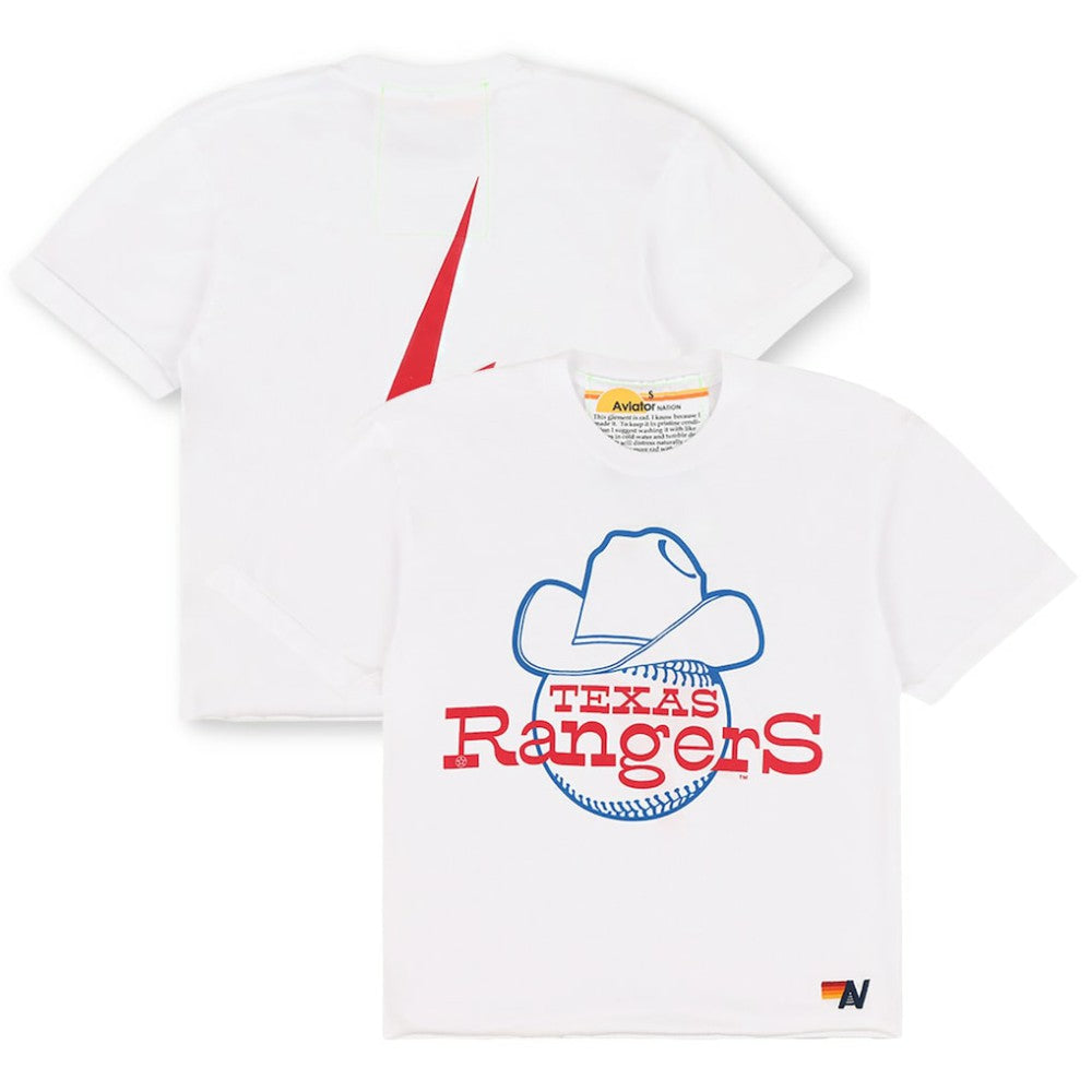 Texas Rangers Aviator Nation x MLB Women's Bolt Boyfriend Tri-Blend T-Shirt - White