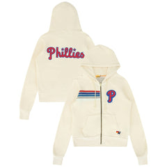 Philadelphia Phillies Aviator Nation x MLB Unisex Five-Stripe Tri-Blend Full-Zip Hoodie - Cream