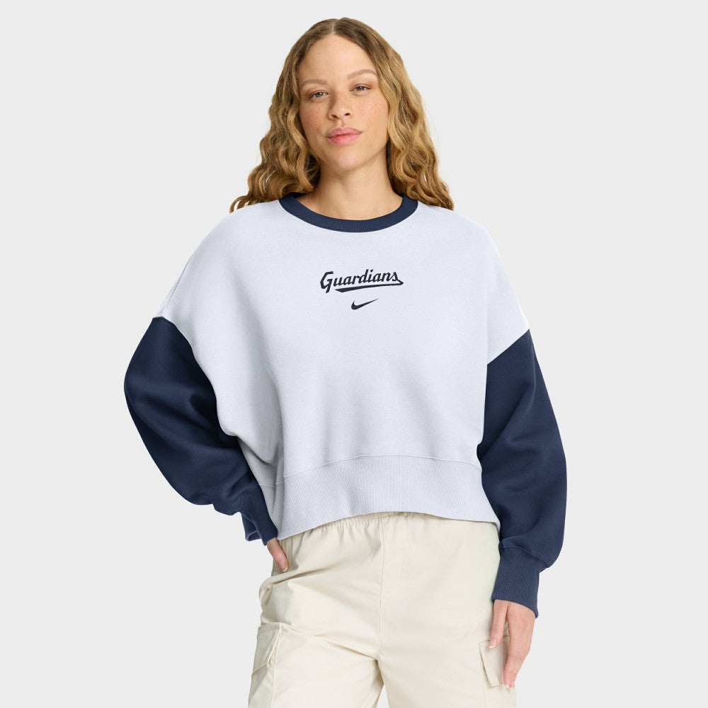 Cleveland Guardians Women's Oversized High Hip Fleece Sweatshirt - White/Navy | Nike